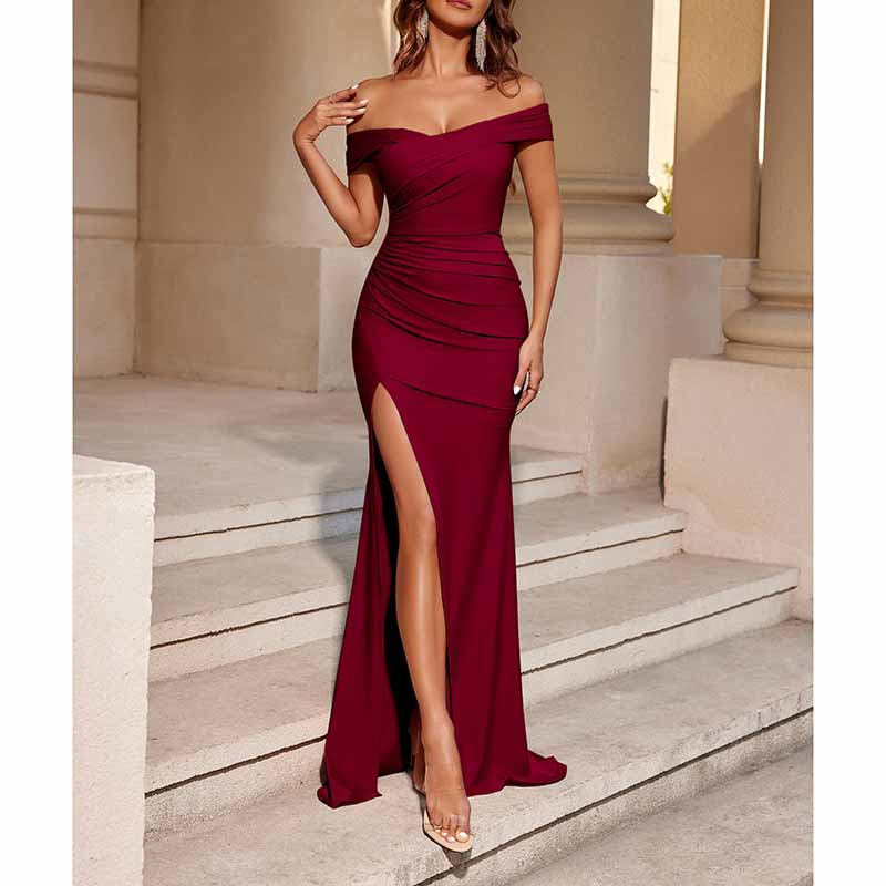 Off The Shoulder High Split Long Evening Dress for Events & Night Out