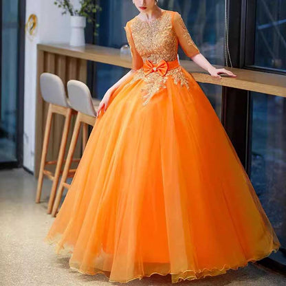 Orange Court Princess Evening Ball Gown Tulle Prom Dress