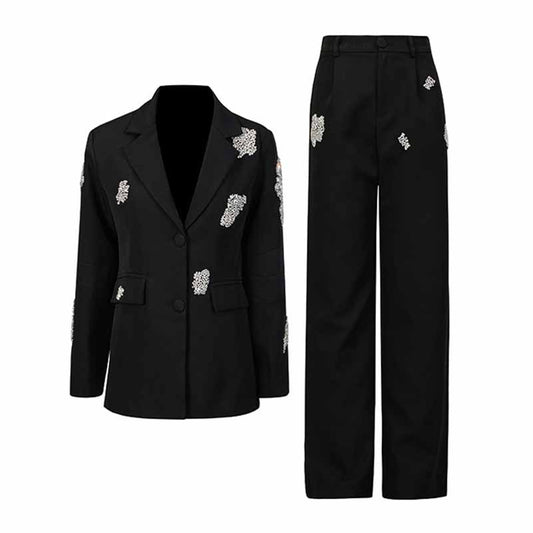 Women's Crystal Detail Pantsuit – Chic Two Piece Wedding Suit