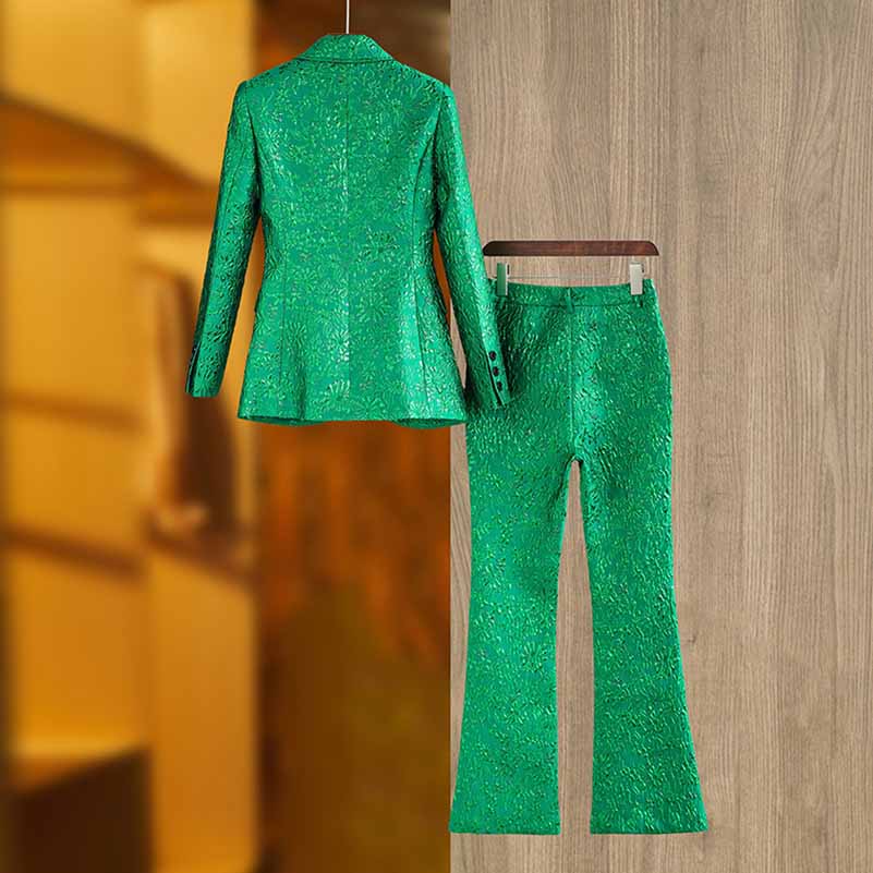 3D Embroidered Pantsuit Formal Stage Performance Event Suit Green