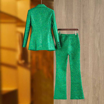 3D Embroidered Pantsuit Formal Stage Performance Event Suit Green