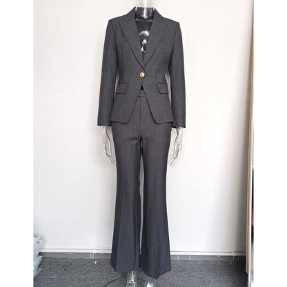 Women's Black & Grey One-Button Pantsuit | Formal Event Suit