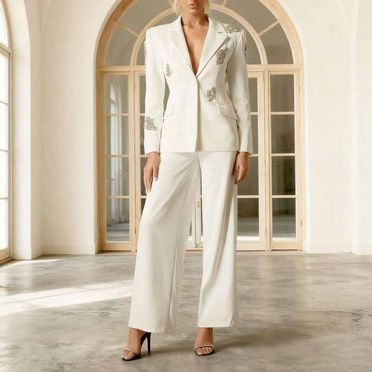 Women's Crystal Detail Pantsuit – Chic Two Piece Wedding Suit