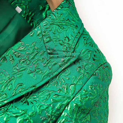 3D Embroidered Pantsuit Formal Stage Performance Event Suit Green