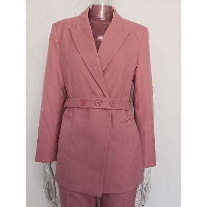 Women's Pink & Brown Pantsuit with Belt | Formal Event Suit