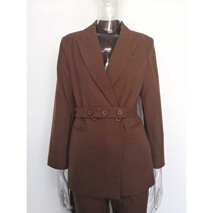 Women's Pink & Brown Pantsuit with Belt | Formal Event Suit
