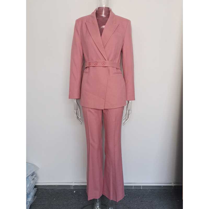 Women's Pink & Brown Pantsuit with Belt | Formal Event Suit