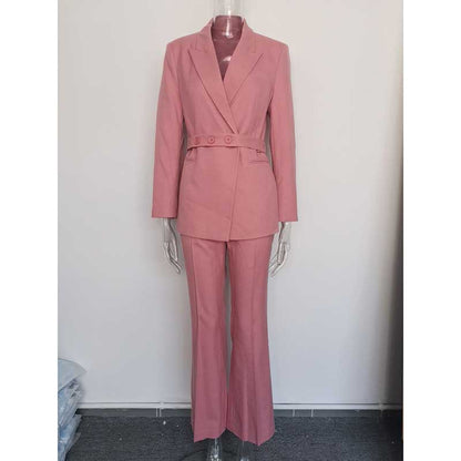 Women's Pink & Brown Pantsuit with Belt | Formal Event Suit