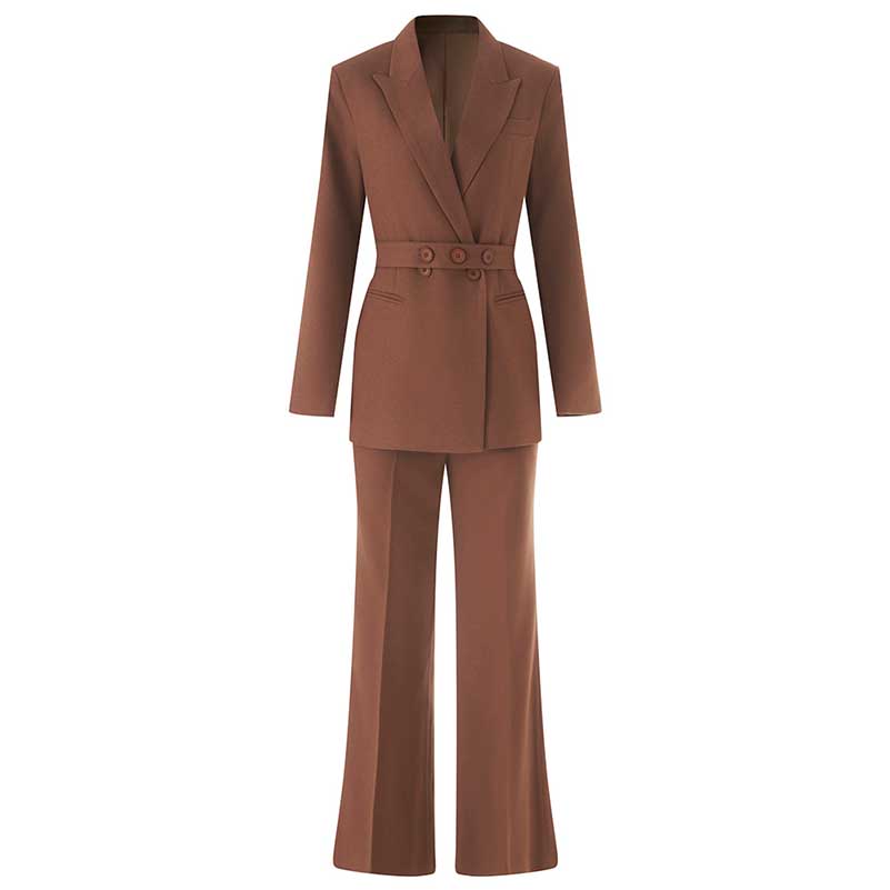 Women's Pink & Brown Pantsuit with Belt | Formal Event Suit