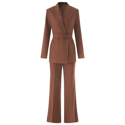 Women's Pink & Brown Pantsuit with Belt | Formal Event Suit