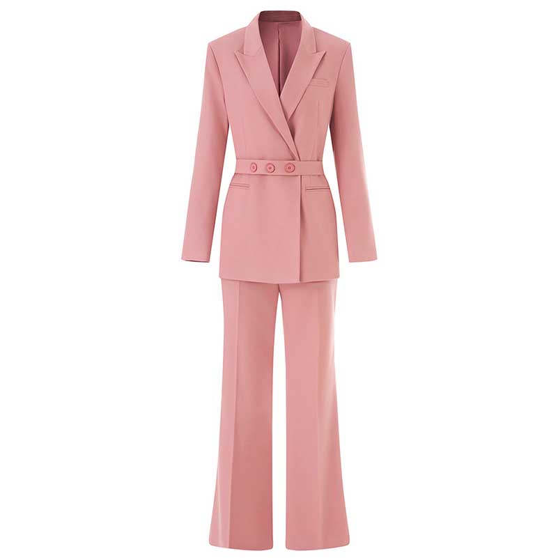Women's Pink & Brown Pantsuit with Belt | Formal Event Suit