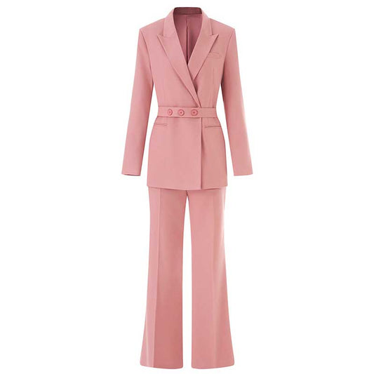 Women's Pink & Brown Pantsuit with Belt | Formal Event Suit