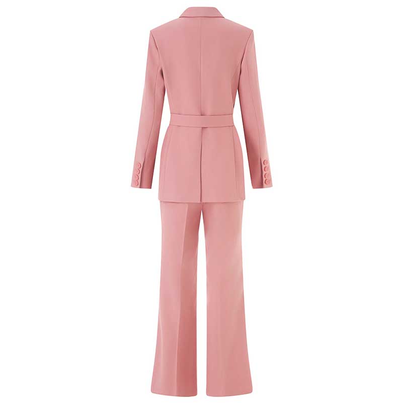 Women's Pink & Brown Pantsuit with Belt | Formal Event Suit