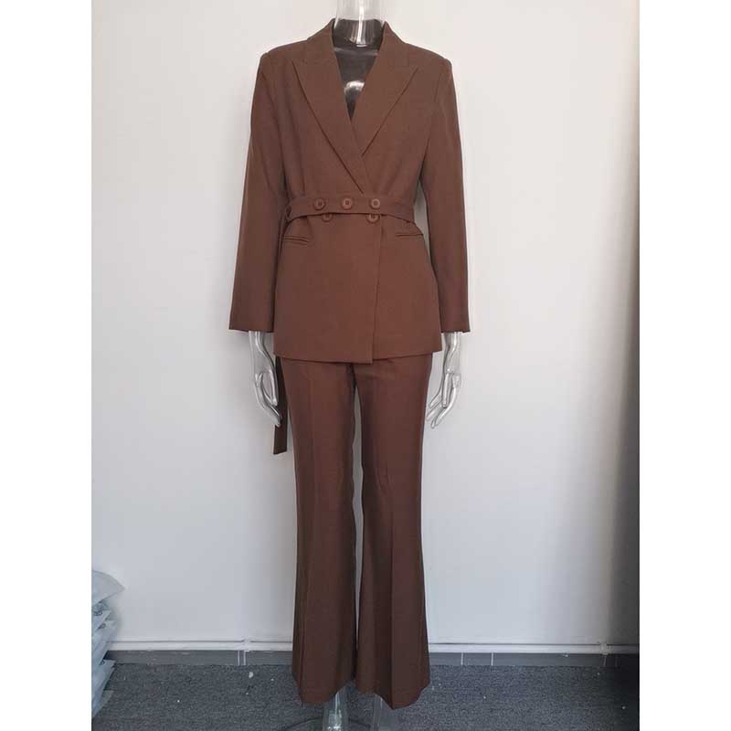 Women's Pink & Brown Pantsuit with Belt | Formal Event Suit