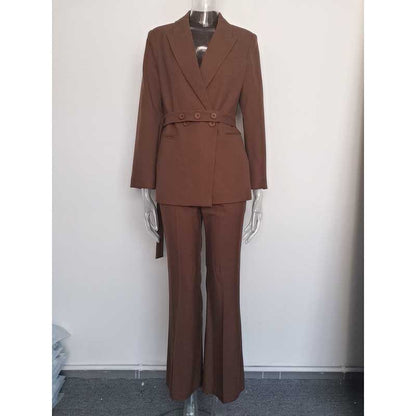 Women's Pink & Brown Pantsuit with Belt | Formal Event Suit
