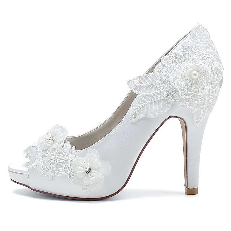 3.94" Lace Bridal Heels Platform Peep Toe Pumps Dress Shoes