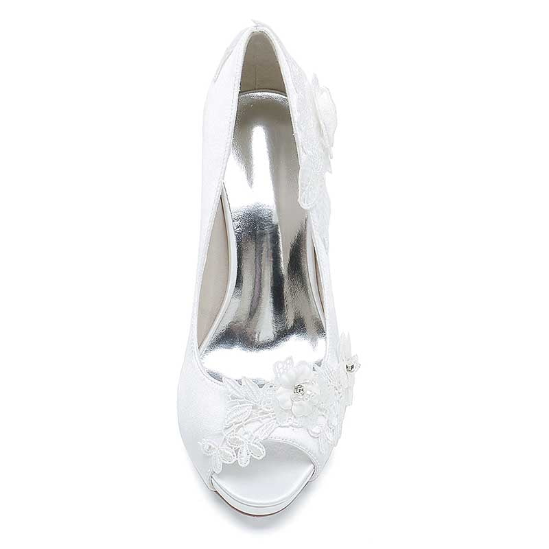 3.94" Lace Bridal Heels Platform Peep Toe Pumps Dress Shoes