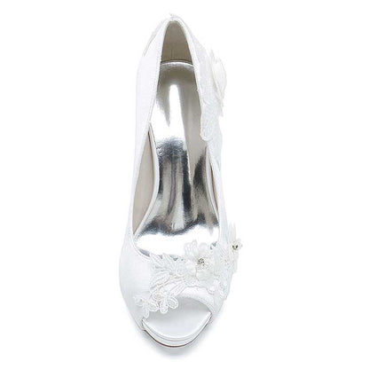 3.94" Lace Bridal Heels Platform Peep Toe Pumps Dress Shoes
