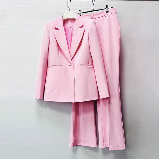 Women's Pink One-Button Pantsuit | Blazer & Trousers Set