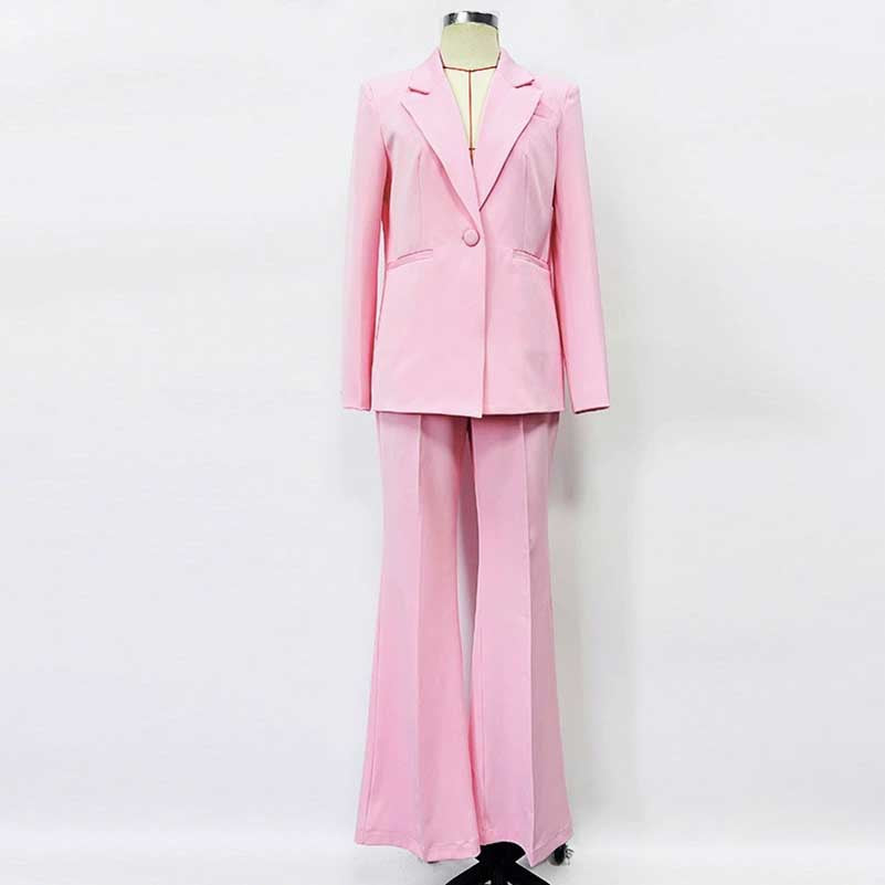 Women's Pink One-Button Pantsuit | Blazer & Trousers Set