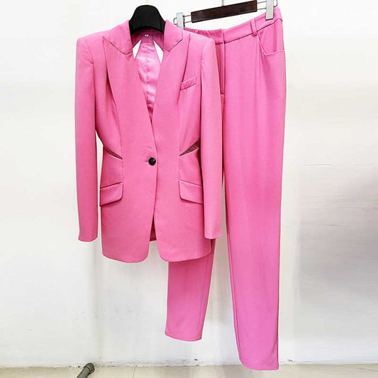 One Button Pantsuit Pink Formal Event Suit