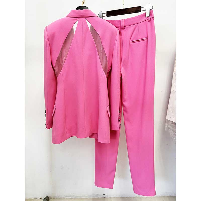 One Button Pantsuit Pink Formal Event Suit