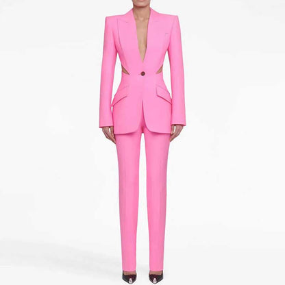 One Button Pantsuit Pink Formal Event Suit