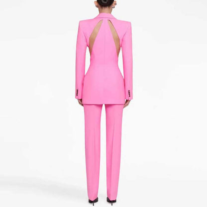One Button Pantsuit Pink Formal Event Suit