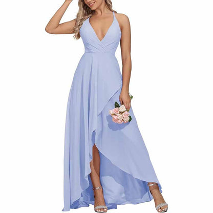 Chiffon Bridesmaid Dresses V Neck High Low Wedding Guest Party Gown