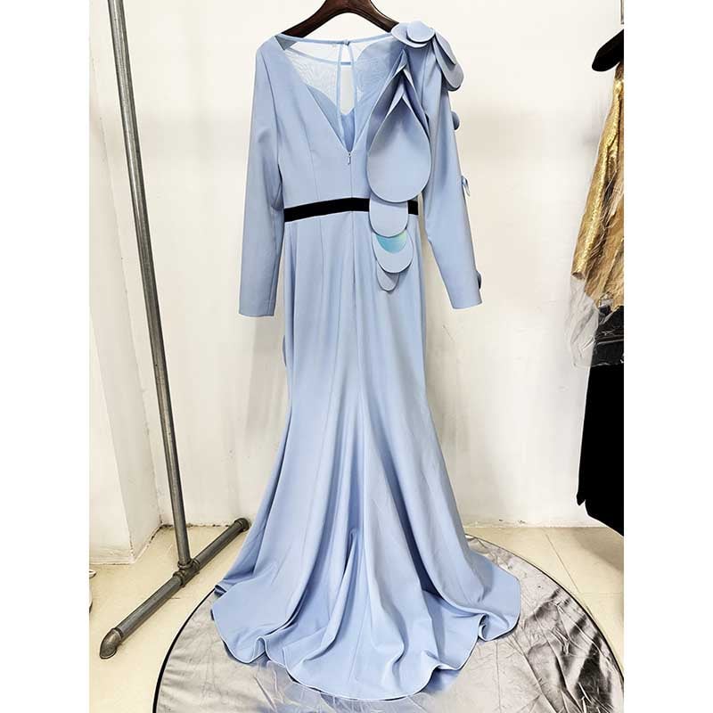 Women's Long Sleeves Party Gown Flower Detail Long Prom Dress