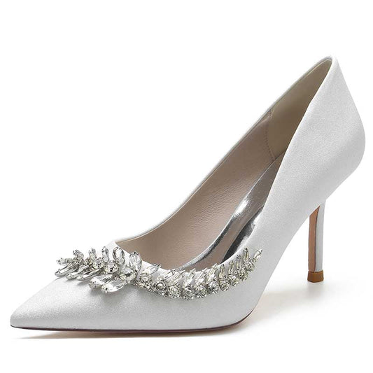 Women's Rhinestones Wedding Shoes Gliter High Heels Pointed Toe Bridal Heels
