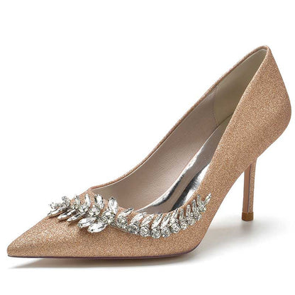 Women's Rhinestones Wedding Shoes Gliter High Heels Pointed Toe Bridal Heels