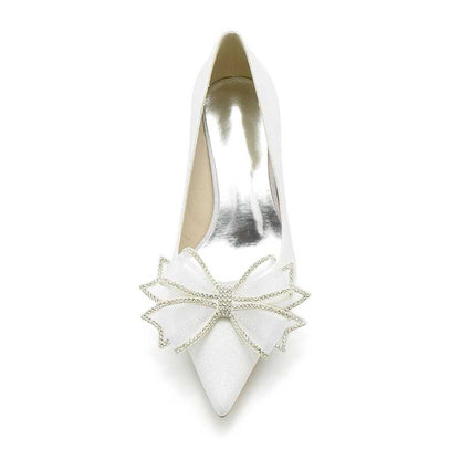 2.36" Pointed Toe Pumps Glitter Bridal Shoes with Bow Detail