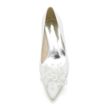 2.36" Pointed Toe Pumps Glitter Bridal Shoes with Pearls
