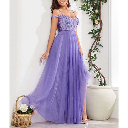 Purple Long Prom Dress Off The Shoulder A Line Sequin Maxi Dress