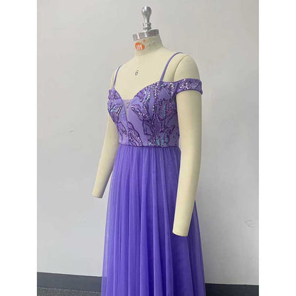 Purple Long Prom Dress Off The Shoulder A Line Sequin Maxi Dress