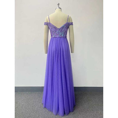 Purple Long Prom Dress Off The Shoulder A Line Sequin Maxi Dress