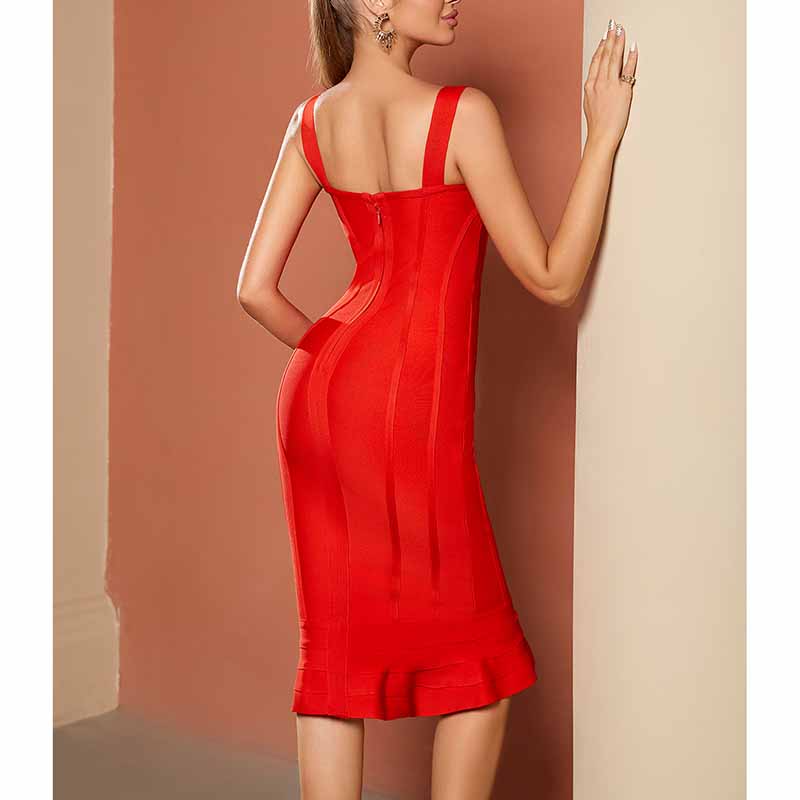 Red Spaghetti Strap Dress – Bodycon Mermaid Hem Cocktail Gown for Clubwear