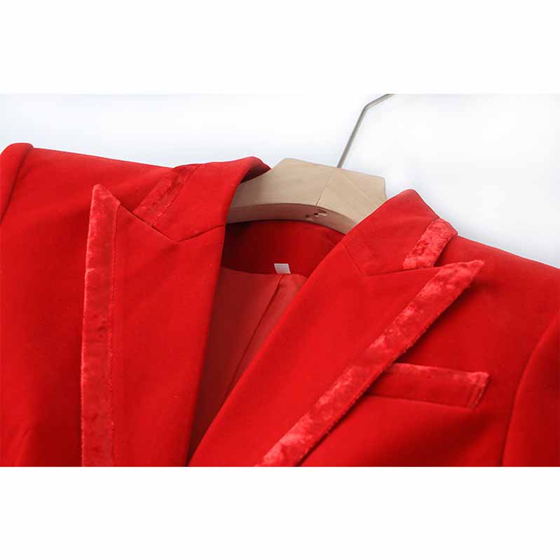 Women's Red Single-Breasted Blazer & Pant Suit | 2-Piece Set