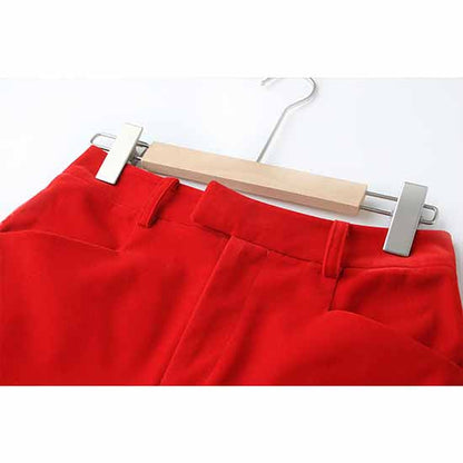 Women's Red Single-Breasted Blazer & Pant Suit | 2-Piece Set