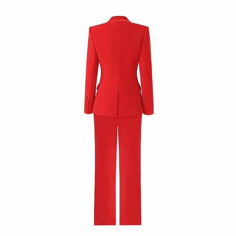 Women's Red Single-Breasted Blazer & Pant Suit | 2-Piece Set