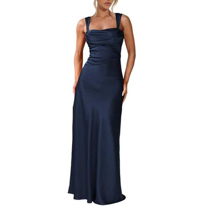 Elegant Burgundy Spaghetti Strap Bridesmaid Gown