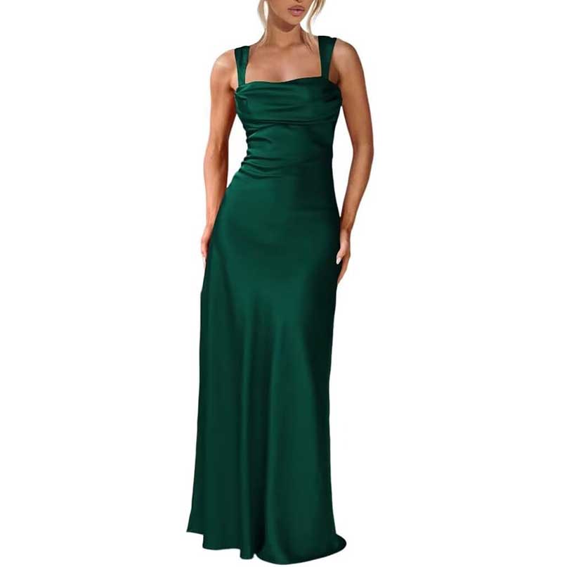 Elegant Burgundy Spaghetti Strap Bridesmaid Gown