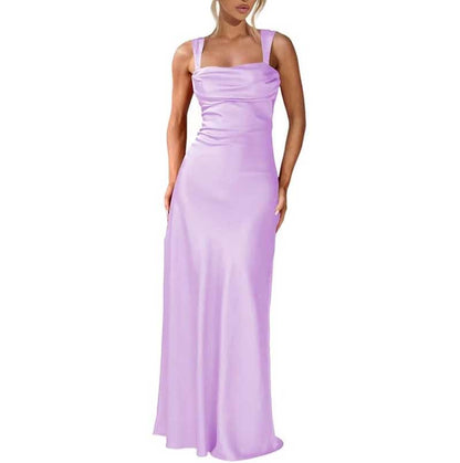 Elegant Burgundy Spaghetti Strap Bridesmaid Gown