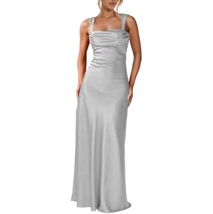 Elegant Burgundy Spaghetti Strap Bridesmaid Gown