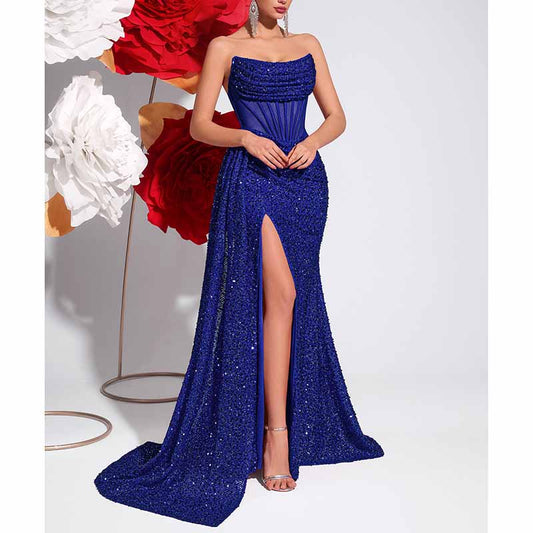 Sparkling Sequin Evening Dress – Corset Split Formal Gown