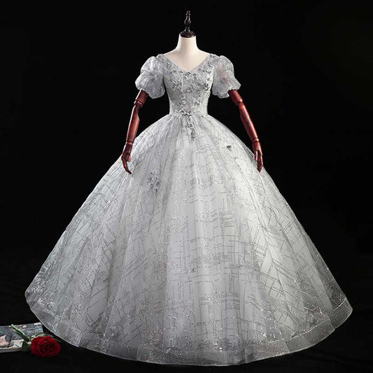 Silver Sparkle Quinceanera Dress Tulle Ball Gown Dress
