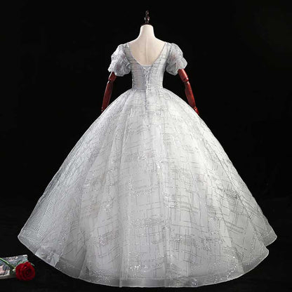 Silver Sparkle Quinceanera Dress Tulle Ball Gown Dress