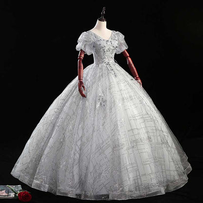 Silver Sparkle Quinceanera Dress Tulle Ball Gown Dress