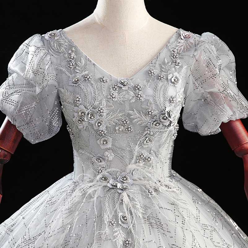 Silver Sparkle Quinceanera Dress Tulle Ball Gown Dress